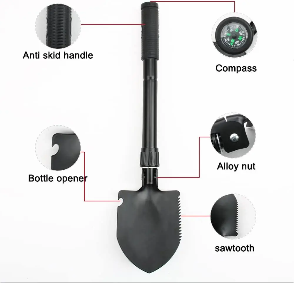 Compact Folding Camping Shovel - Mini Pickaxe with Pouch for Gardening Hunting and Emergencies
