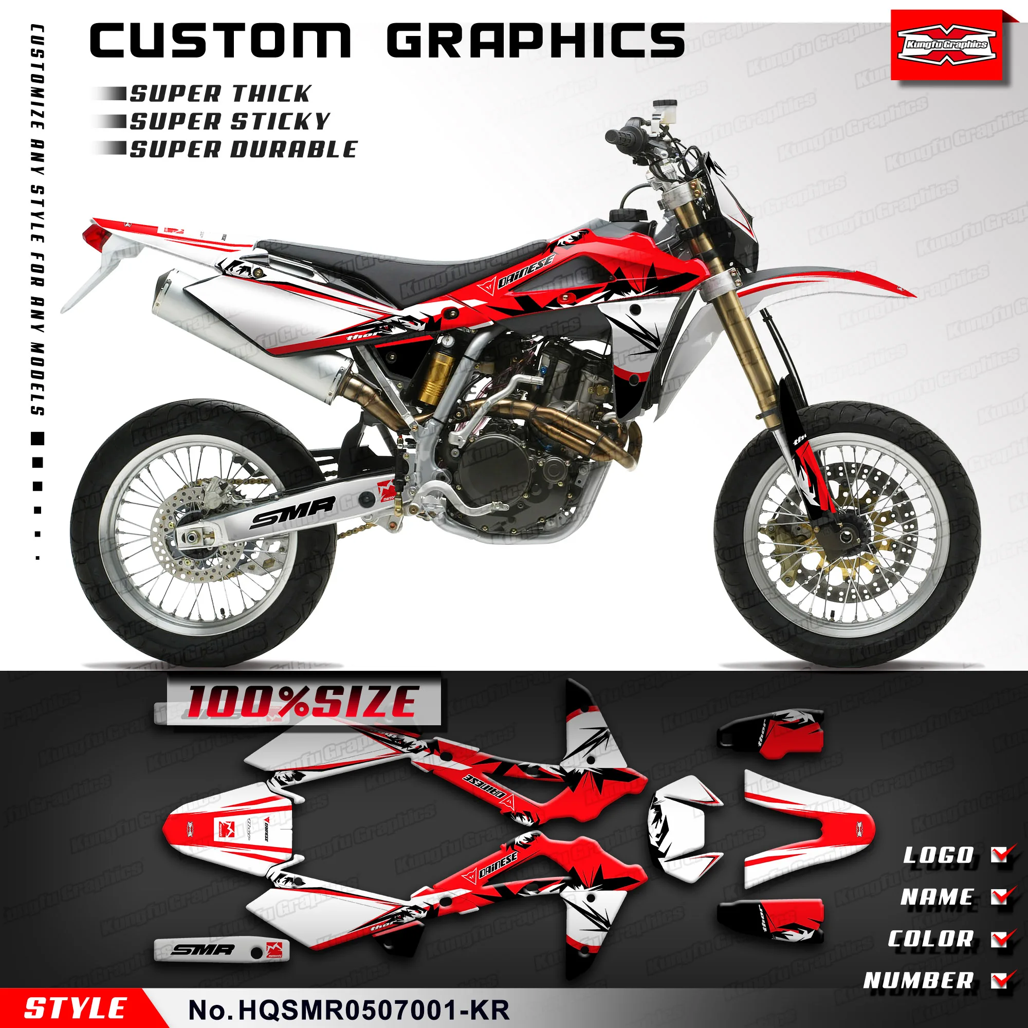 

KUNGFU GRAPHICS Personalised Sticker Decals Kit for Husqvarna SM SMR 450 510 2005 2006 2007, HQSMR0507001-KR