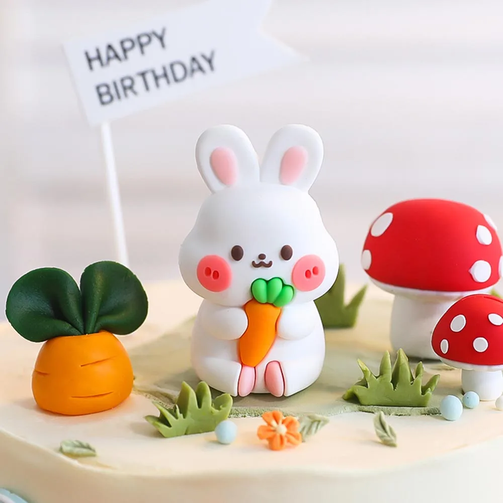 Woodland Cake Decoration Holiday For Animals Bamboo Basket Fox Hedgehog Cupcake Topper Rabbit Figure Doll Kids Birthday Favors birthday party supplies,party decorations,cake toppers,cake topper,cake decorations,cupcake supplies