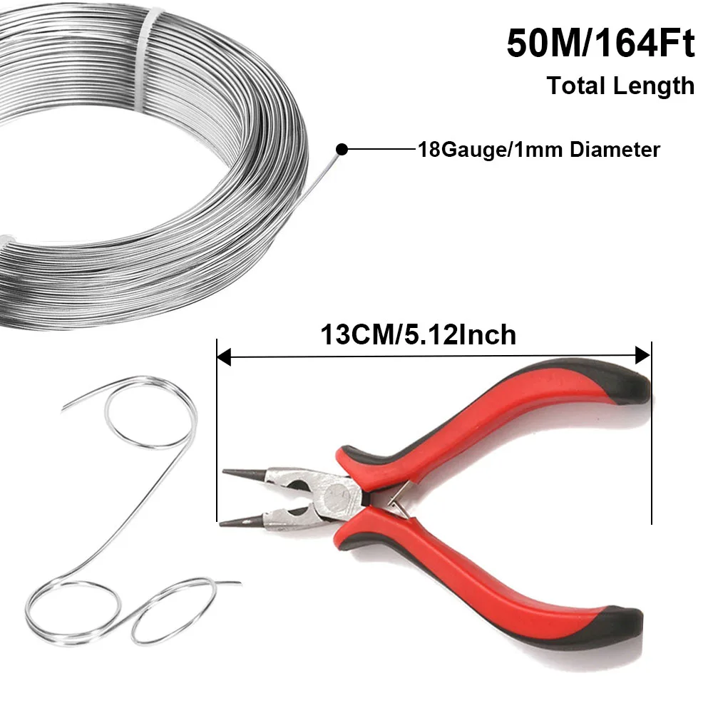 Premium Bendable Silver Aluminum Craft Wire with Pliers - 50m (164 ft)