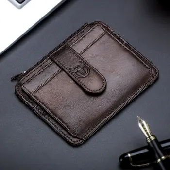 BULLCAPTAIN Genuine Leather RFID Blocking Zipper Card Holder Credit Cart Wallet Mini Slim Wallet Card & Id Holders Man Business 1