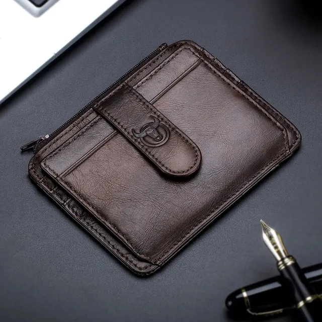 BULLCAPTAIN Genuine Leather RFID Blocking Zipper Card Holder Credit Cart Wallet Mini Slim Wallet Card & Id Holders Man Business 1