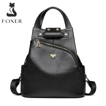 FOXER 레이디 암소 가죽 배낭 브랜드, 여성 패션 배낭, 프레피 십대 책가방, 숄더 여행 가방, 2 in 1 핸드백