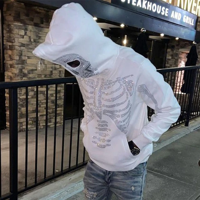 Rhinestone Skeleton Full Zip Hoodie | Rhinestone Skeleton Zip Hoodie Y2k -  Y2k - Aliexpress