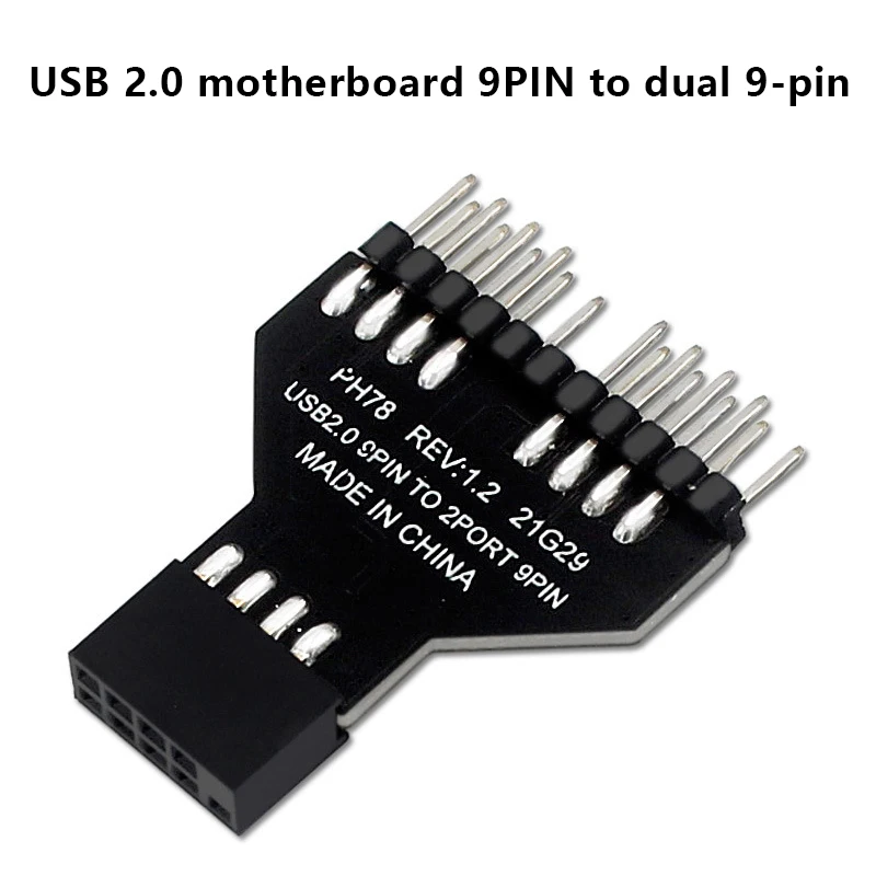 마더 보드 USB 2.0 9 핀 인터페이스 헤더 분배기, 1-2 익스텐션 케이블 어댑터, 9 핀 USB 허브 커넥터, RGB 램프 선풍기, 1PC