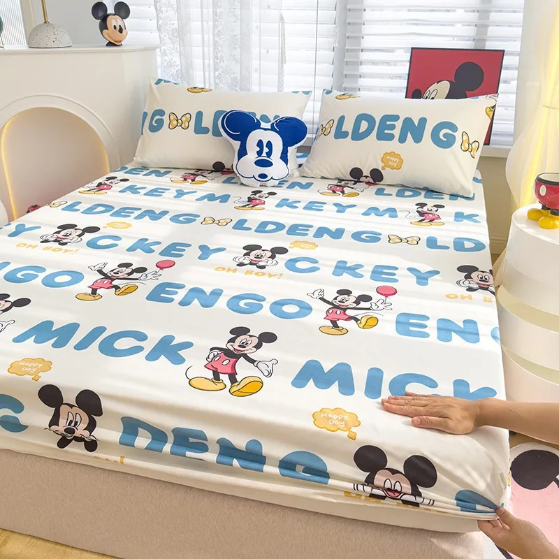 Disney Stitch Cartoon Mickey Frozen Pooh Skin Friendly Printed Sheets Mattress Protectors Non-Slip Sheets Children's Bedding