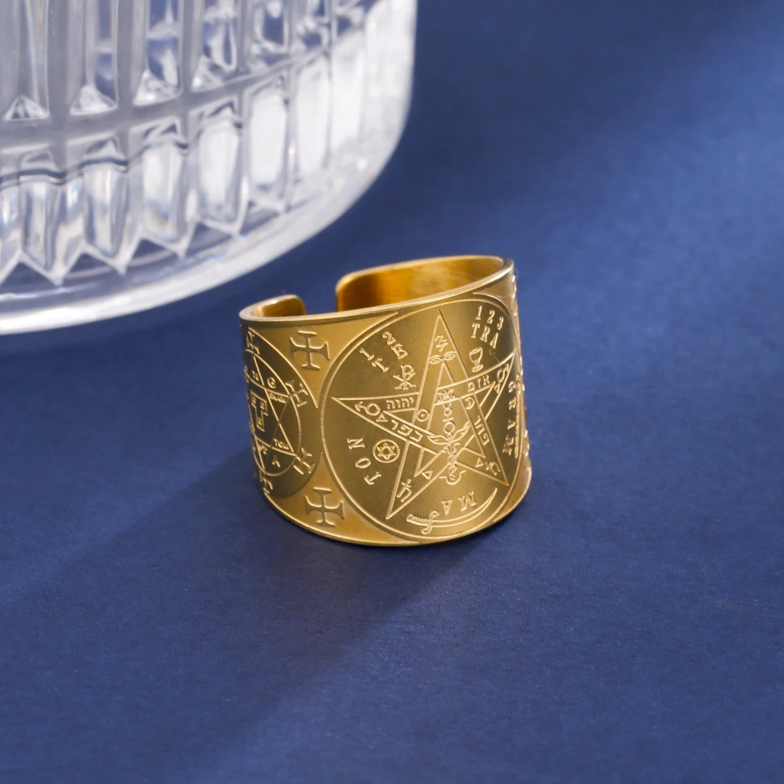 Amulet Protection Ring Tetragrammaton Pentagram Finger Rings For Men Women Stainless Steel Jewely Witchcraft Pagan Gift