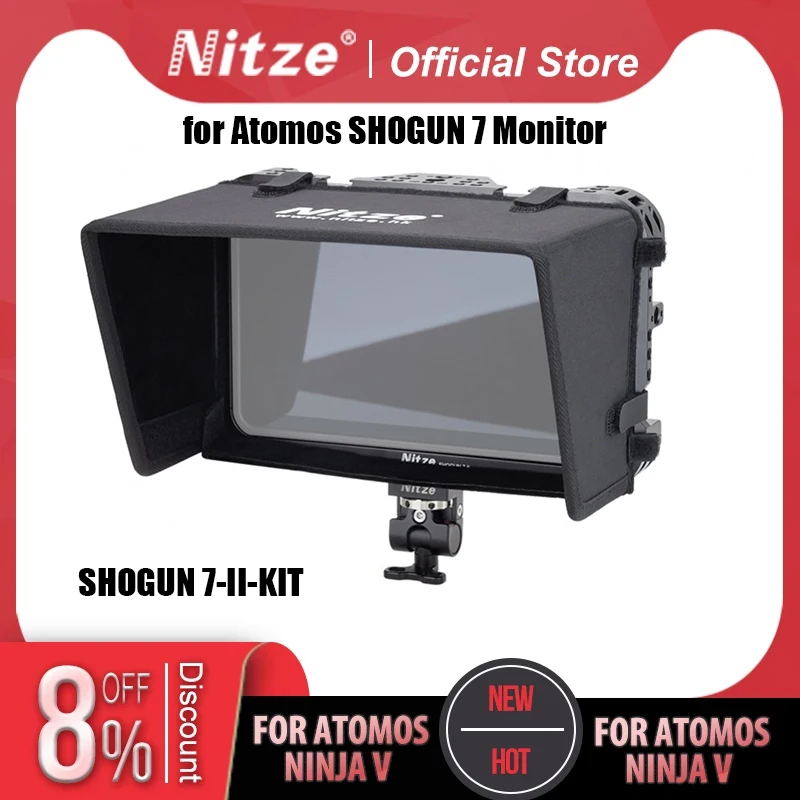 

NITZE 7 MONITOR CAGE KIT FOR ATOMOS SHOGUN 7 WITH CABLE CLAMP SUNHOOD SHOULDER Strap and Monitor Holder SHOGUN 7-II-KIT