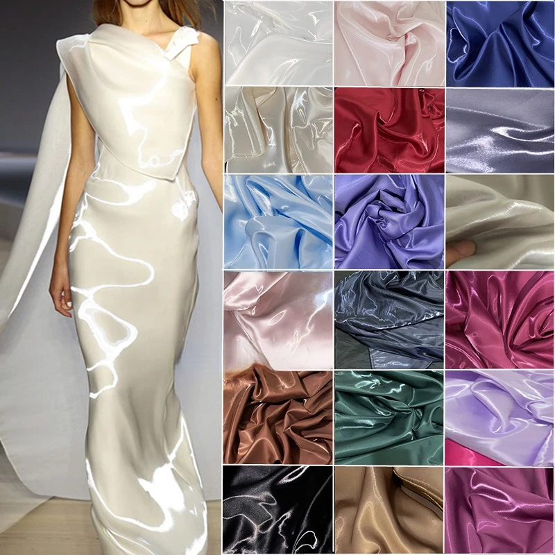 100% Polyester Crystal Silk Satin Fabric Dress Satin Glossy Satin ...