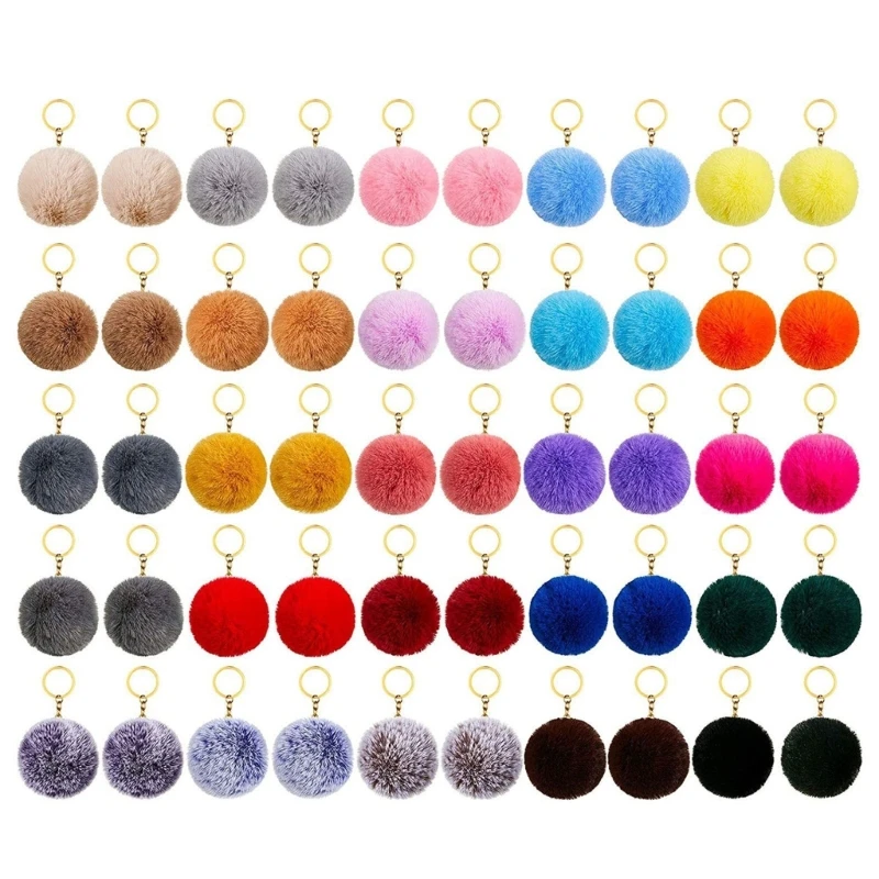 

Fast Reach 50-piece Set Pom Pom Keychain Faux Fur Pompoms Keychain with Split Ring and Keyrings for Bag Charm Accessories
