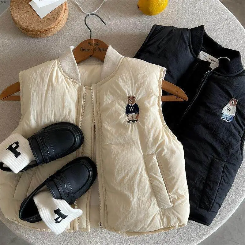 Children's Cotton Waistcoat Boys Winter Baseball Collar Vest Jacket Baby Keep Warm Sleeveless Jacket Girls Embroidery Top