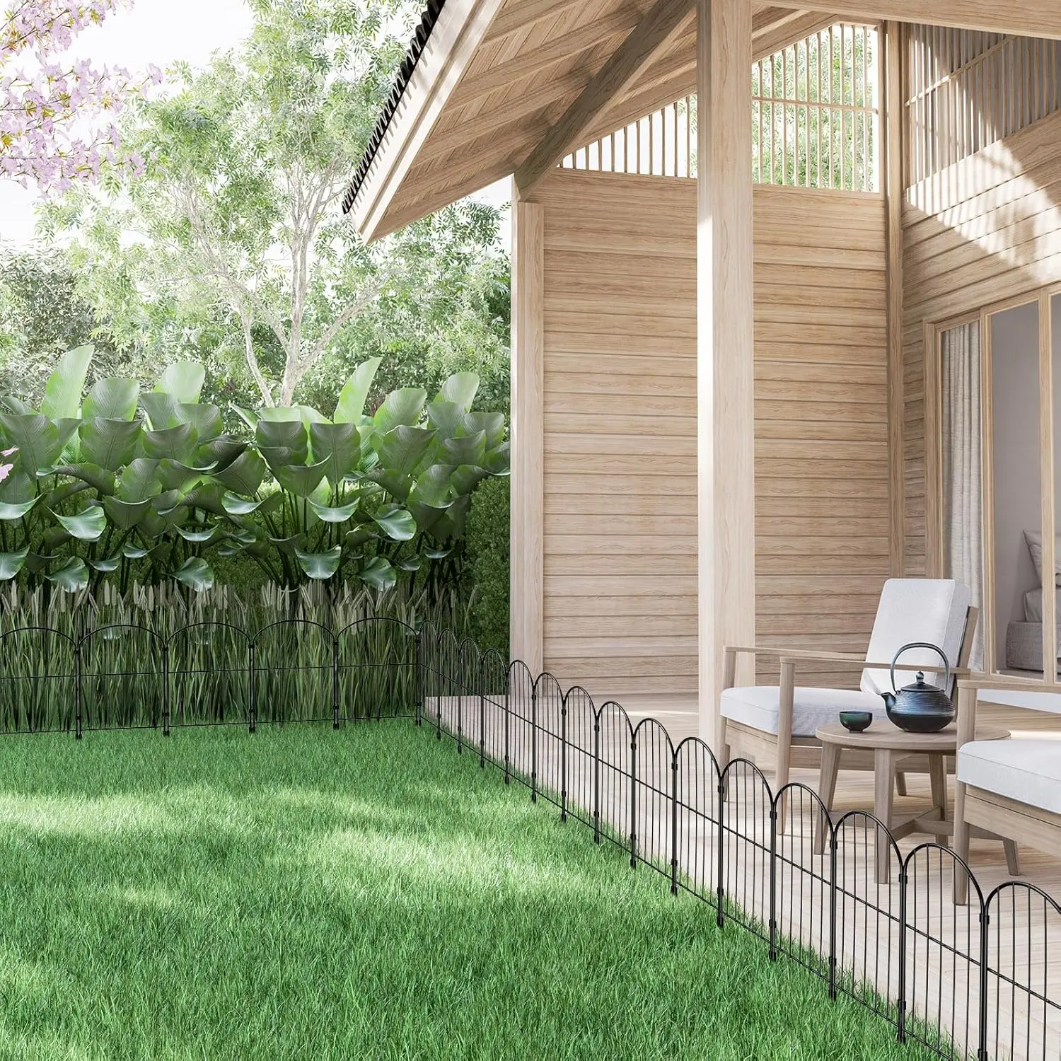 Decorative garden fence fence 35 panels, rust resistant wire frame animal barrier with plastic piles
