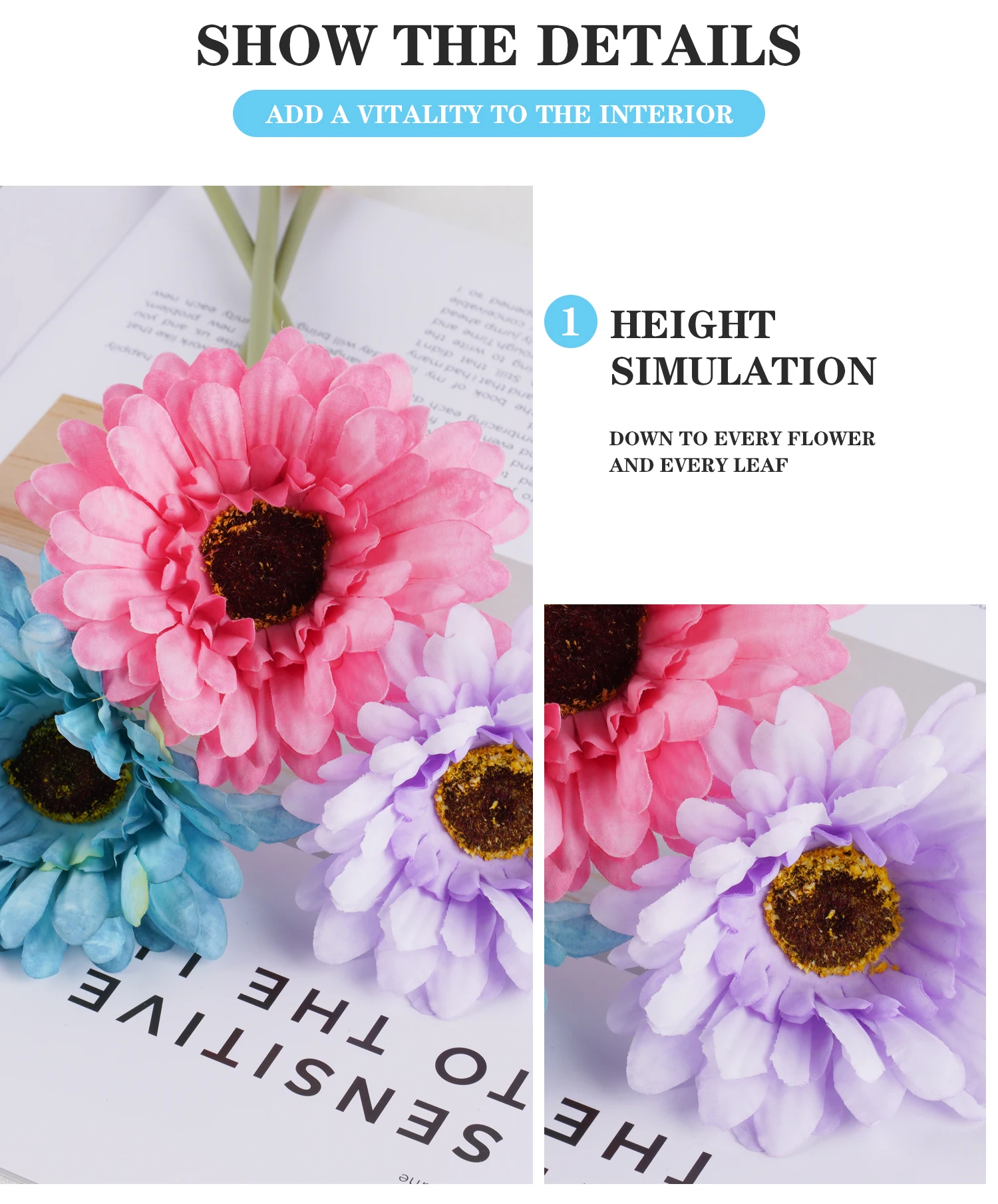 25cm künstliches Barber ton Gänseblümchen für Hochzeits feier Arrangement dekorative handgemachte Simulation Blumen Plante – Detail 12