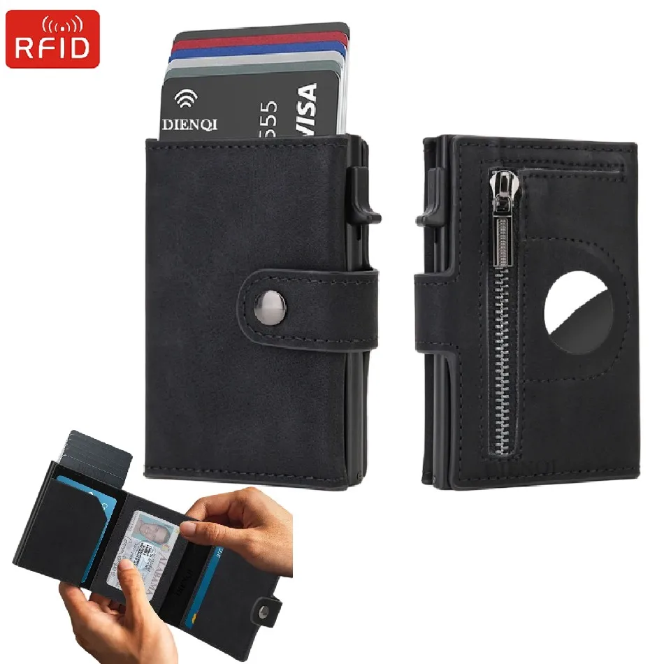 Luxury RFID Card Wallet with Zipper Hasp and Money Holder