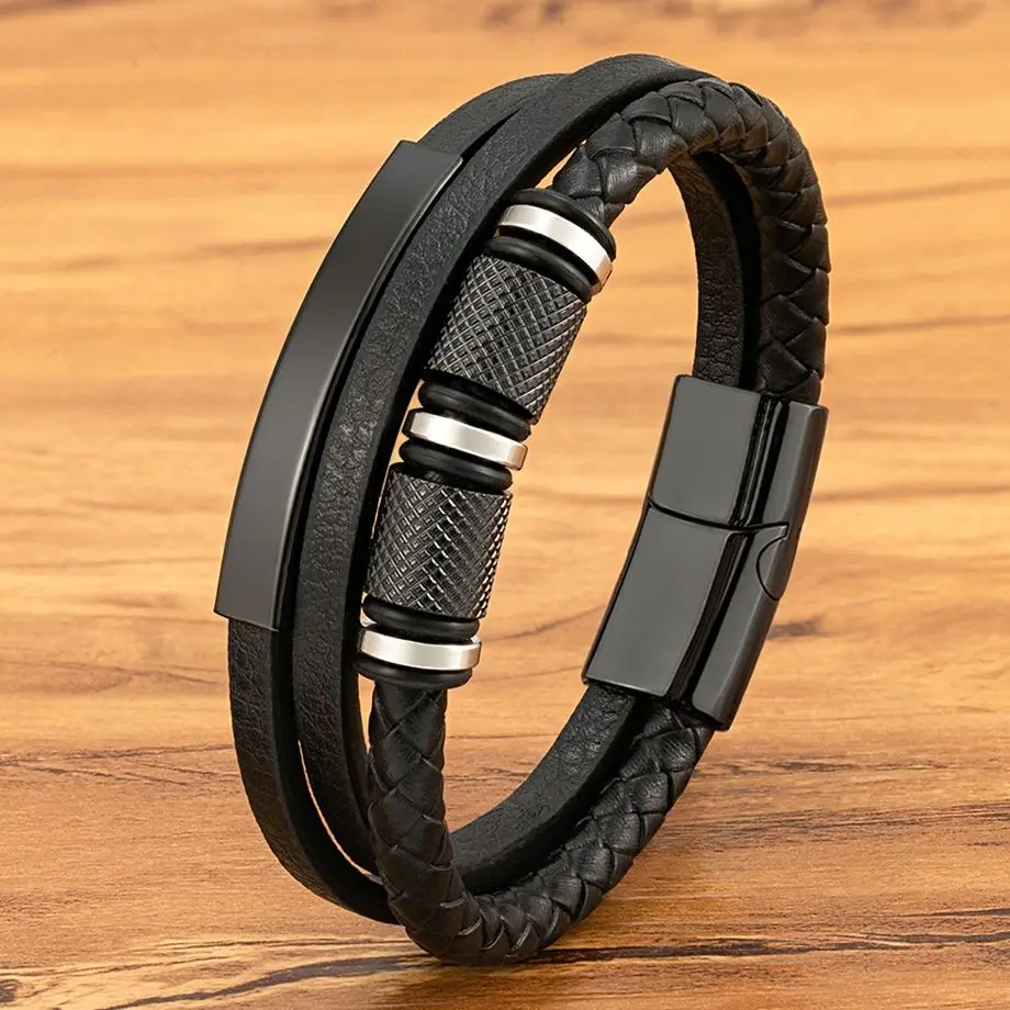 XQNI Leather Bracelet Handmade Rope Men Stainless Steel Bead Magnetic Clasp Bangle for Birthday Charm Jewelry leather bracelet beaded bracelet leather magnetic bracelet leather bangle stainless steel bangle