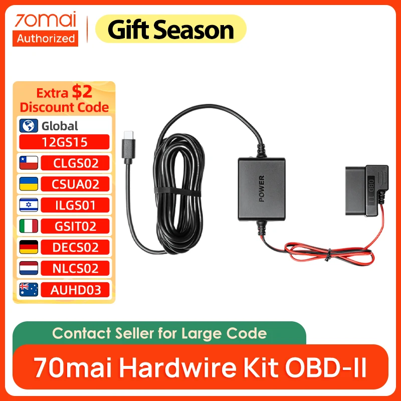 70mai Hardwire Kit OBD II Tpye-C USB-C interface for 70mai 4K Dash
