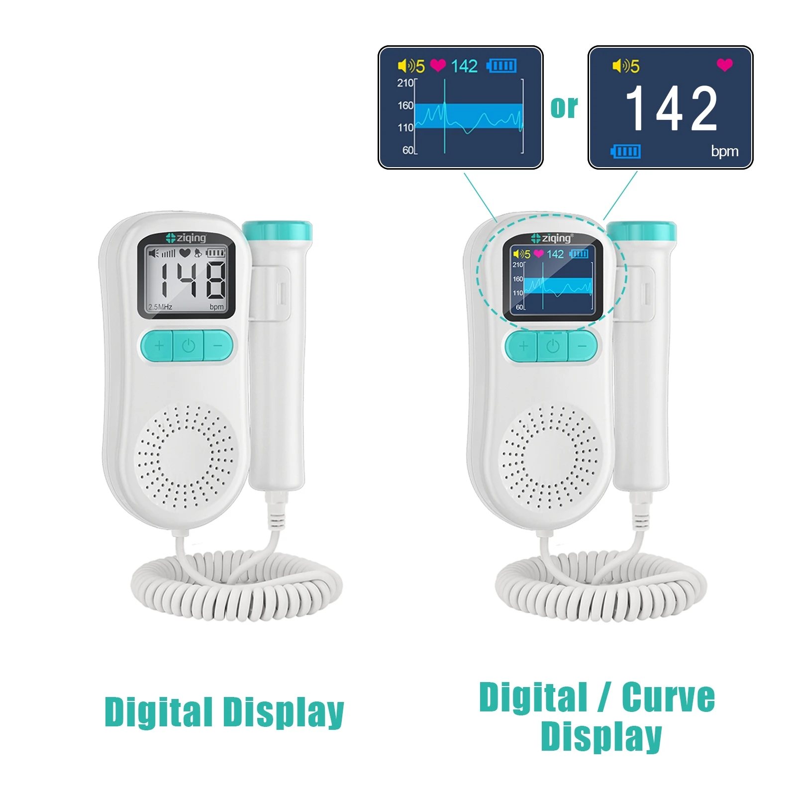 Fetal Heart Rate Monitor Household Ultrasound Fetal Doppler Fetus Baby Heartbeat Detector Portable 2.5MHz 3.0MHz