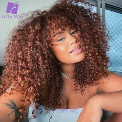 Kinky Curly Human Hair Wig With Bangs Brazilian Remy O Scalp Top Blonde Wig Glueless Full 200 Density For Black Women Luffywig