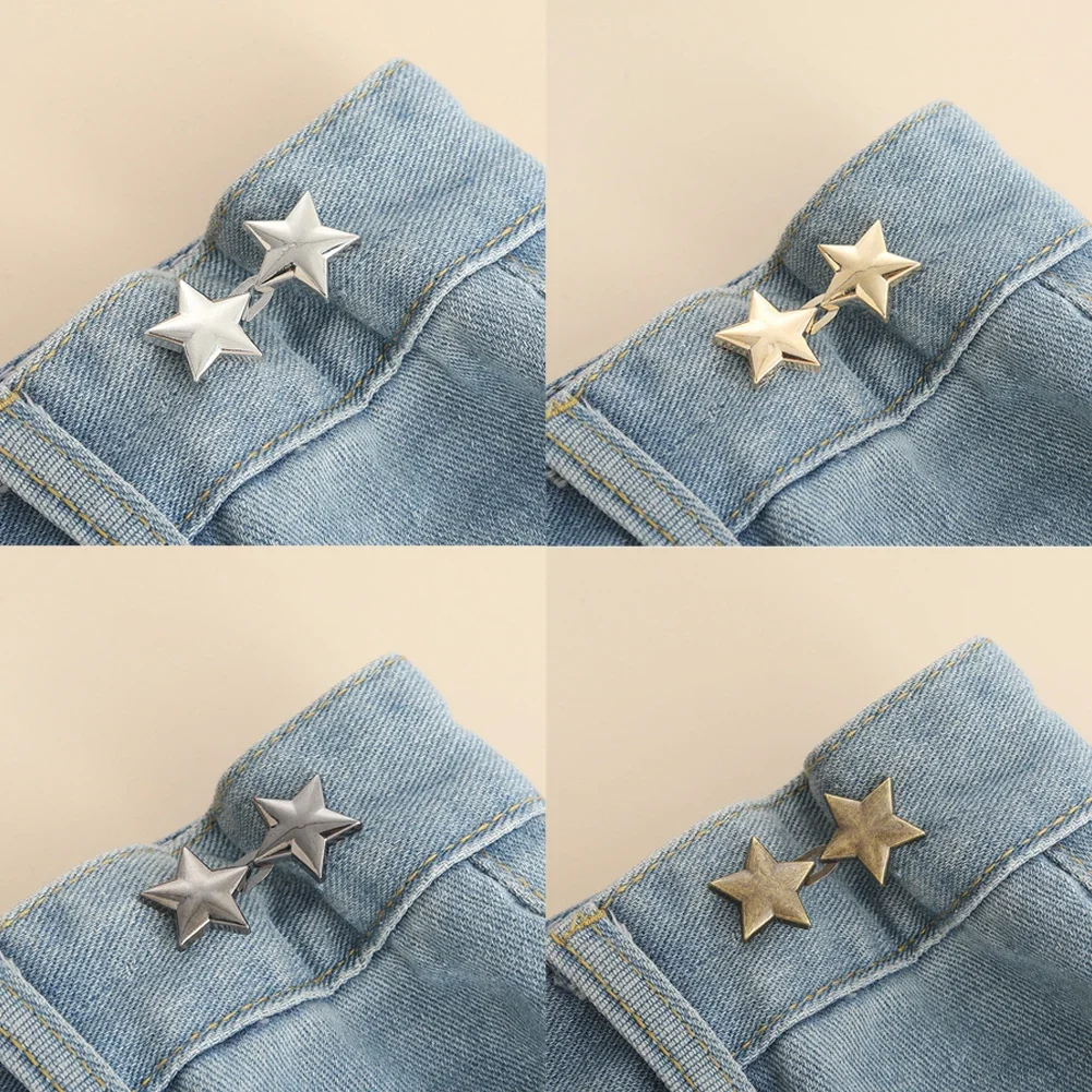 Retractable No Sewing Jean Waist Tightener Adjustable Snap Button Decorative Five Pointed Star Pant Waist Buckle Pin