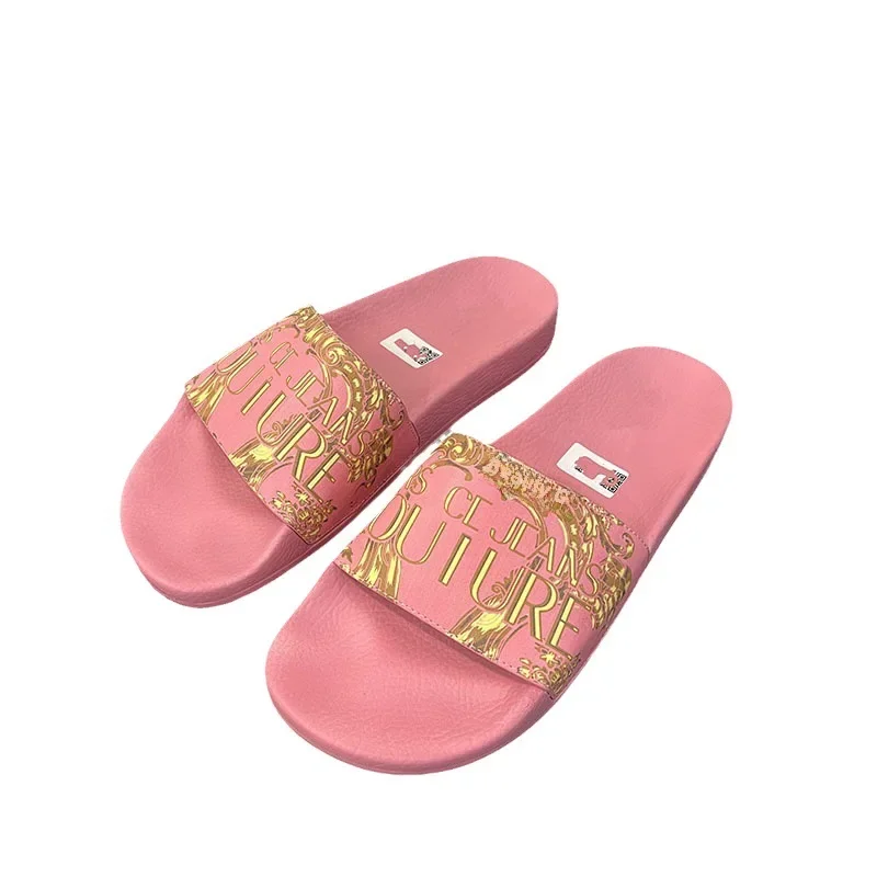 High-quality Pink Letter Print Vietnamese Cambodian Nigerian 2023 Summer Flat Heel Sandals Rubber Outsole Women's Slippers 5
