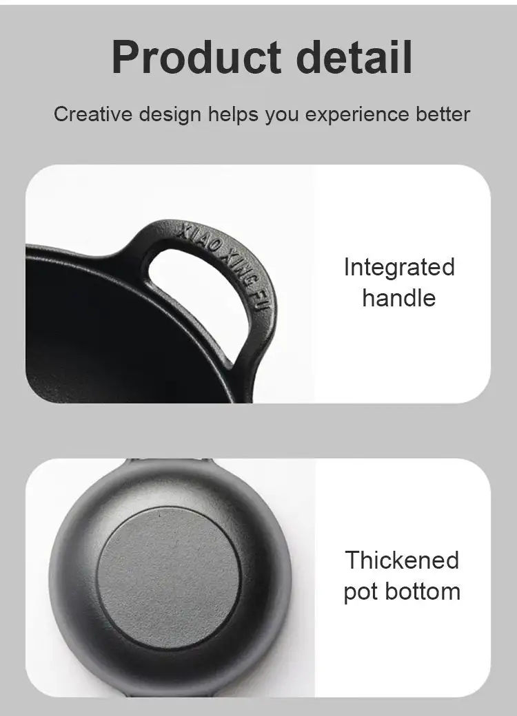 Cast Iron Non-Stick Wok - Uncoated Casserole Skillet Cookware