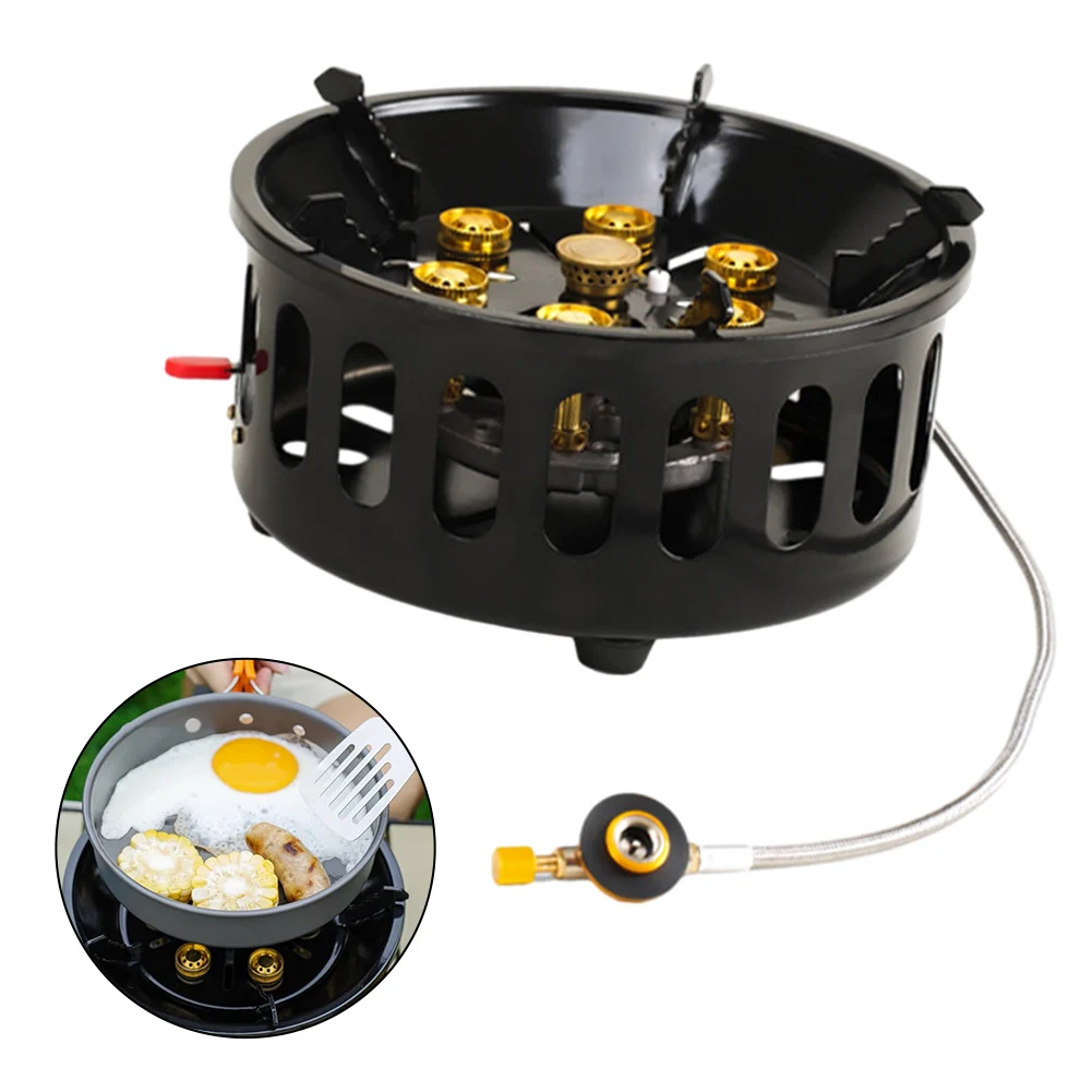 

19800W 7-Core Strong Fire Power Camping Stove Portable Tourist Gas Burner Windproof Electronic Ignition Outdoor Stoves Hiking