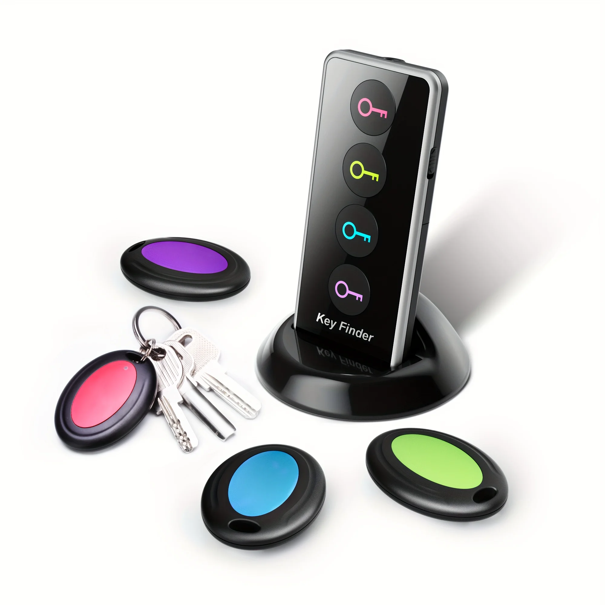 Wireless Key Finder Anti-Loss Tracker-4 Receivers Remote Locator for Car Keys/Phones/Wallets/Remotes-Easy to Use for Seniors