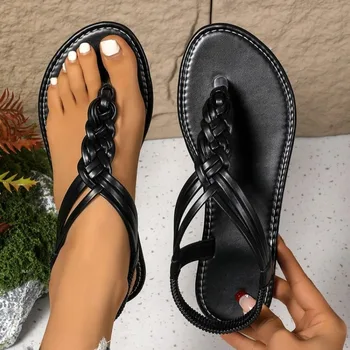 Fashion Flat Sandals Women's Outer Wear Summer New Toe Solid Color Cool Slippers Cross-border Large Size Women's Sandals 1