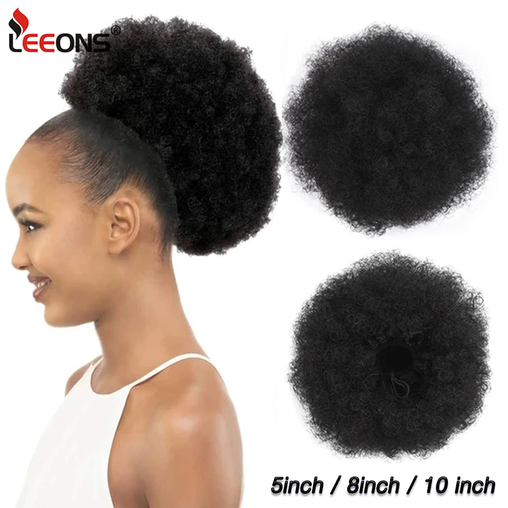 

Leeons Large Afro Puff Drawstring Ponytail Synthetic Short Afro Kinkys Curly Afro Bun Extension Hairpieces Updo Hair Extensions