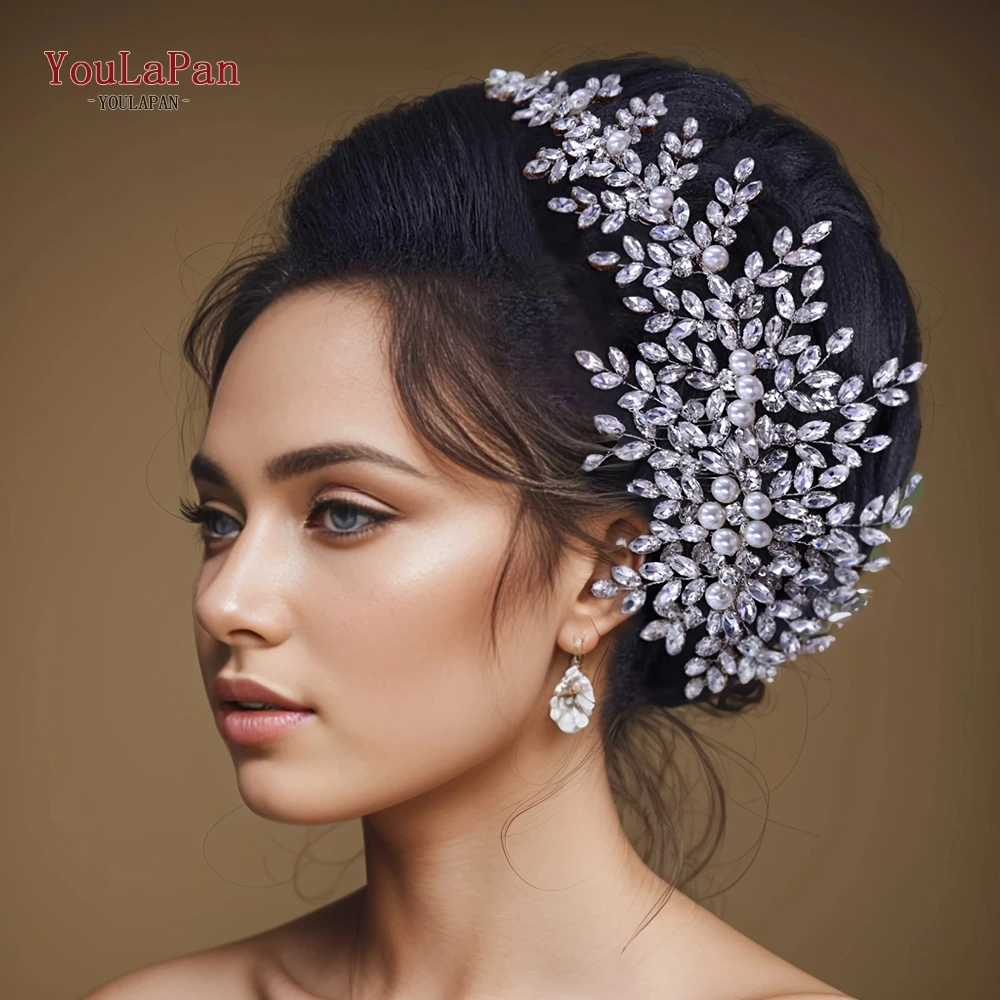 TOPQUEEN Silver Bridal Headband Wedding Hair Accessories Rhinestone Pearls Bridal Headpiece Hair Ornament Women Headdress HP434