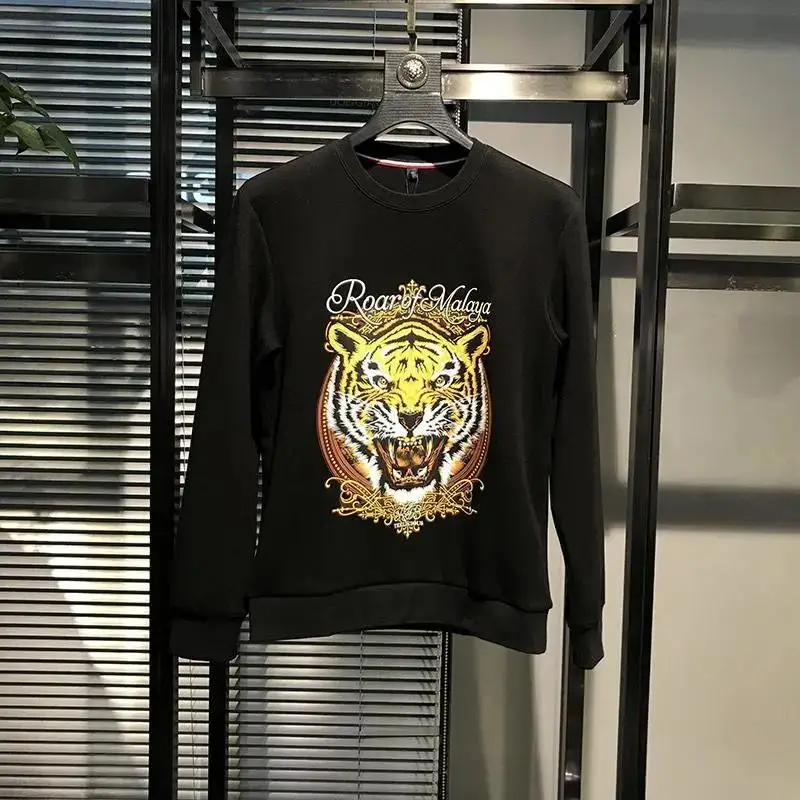 Men's Crewneck Long-sleeve hoodies Spring and Autumn New Tiger Head Fashionable Printed All-match T-shirt Sweatshirts Top