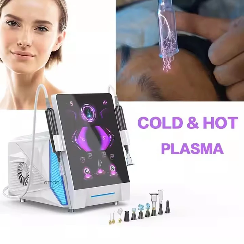 Newest 2 Handles Cold and Warm Plasma Hybrid Plasma Pen Ozone Eyelid Lift Hair Growth Acne Wrinkles Removal With 10 Heads