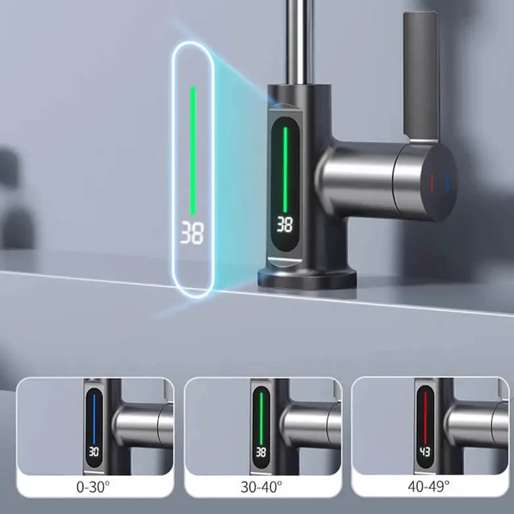 Bathroom Faucet Waterfall Temperature Digital Display Basin Faucet Lift Up Down Stream Sprayer Hot Cold Water Sink Mixer Wash Tap