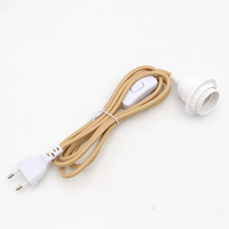 European Plug Power Cord with On/Off Switch and E27 Lamp Holder for Wall or Hanging Light Fixtures, 2m Length