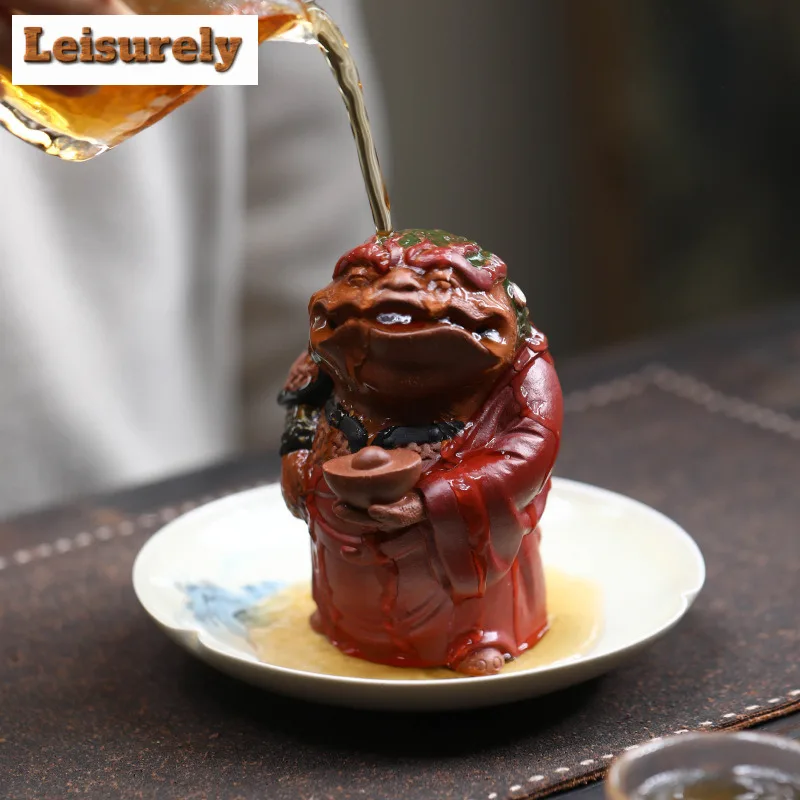 Yixing Purple Clay Wealth Ingot Golden Toad Pixiu Tea Pet Antique Tea Games Tea Figurine Play Toys Tea Statue Ornaments Gift