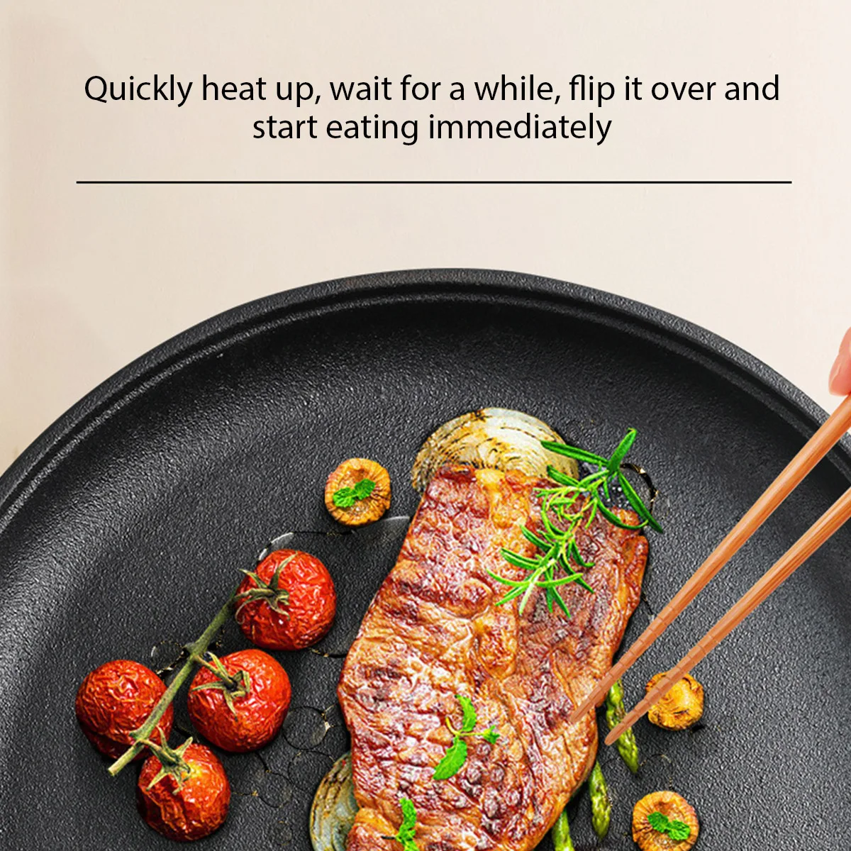 Multifunctional Cast Iron Frying Pan Non-stick Pan for Pizza Barbecue Pancakes Steak Compatible with All Cookers for Home Outdoo