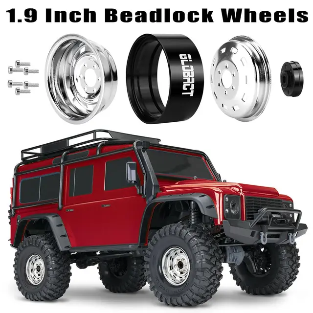MOHERO Aluminum Beadlock Wheel Rims For 1/10 RC Crawler - Axial SCX10 III, TRX4 (Red+Black) - View #5