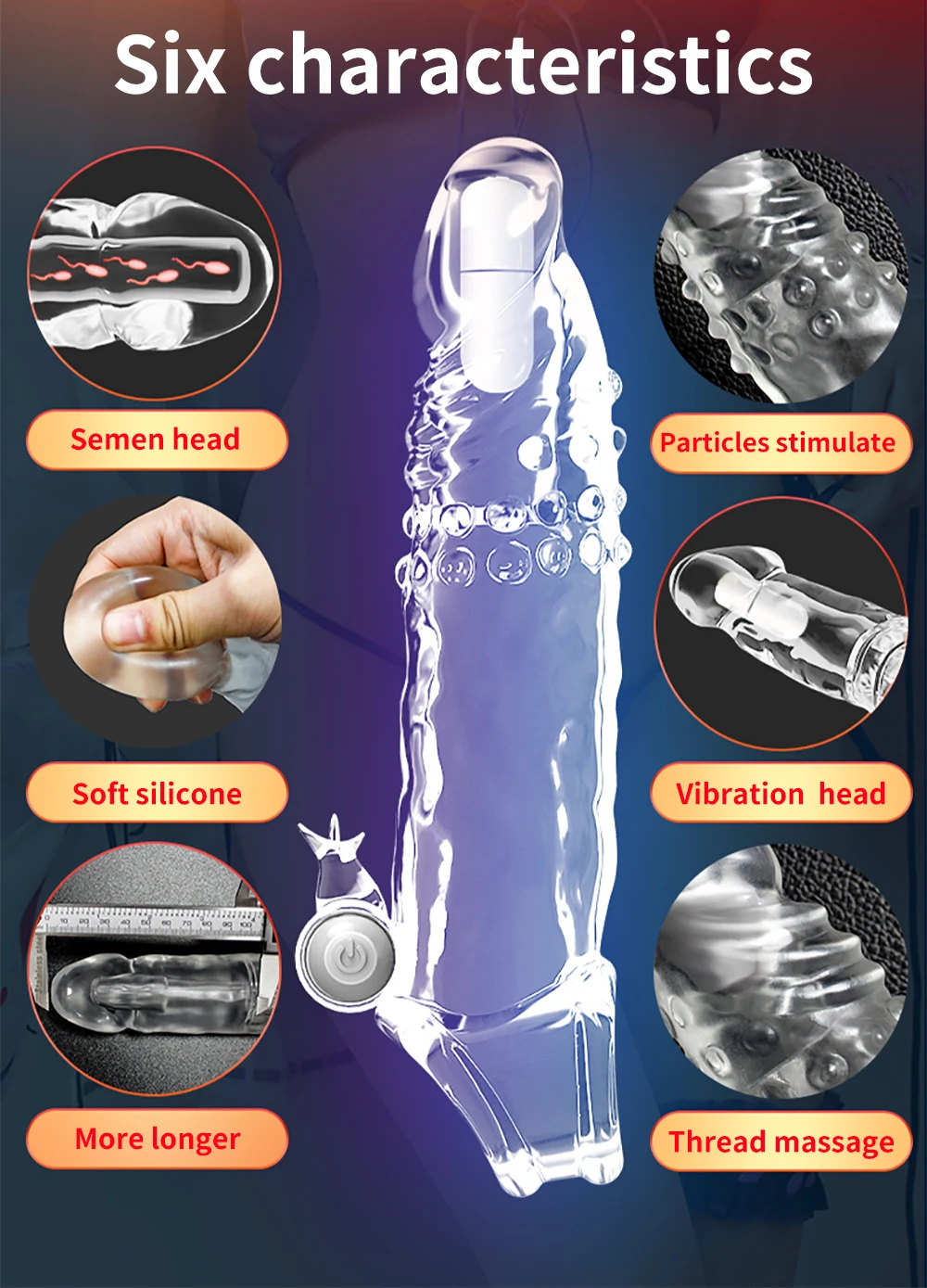 Penis Sleeve Reusable Condom Penis Extension Delay Ejaculation Cock Cover Extender Vibrator Sex Toys For Men Adults