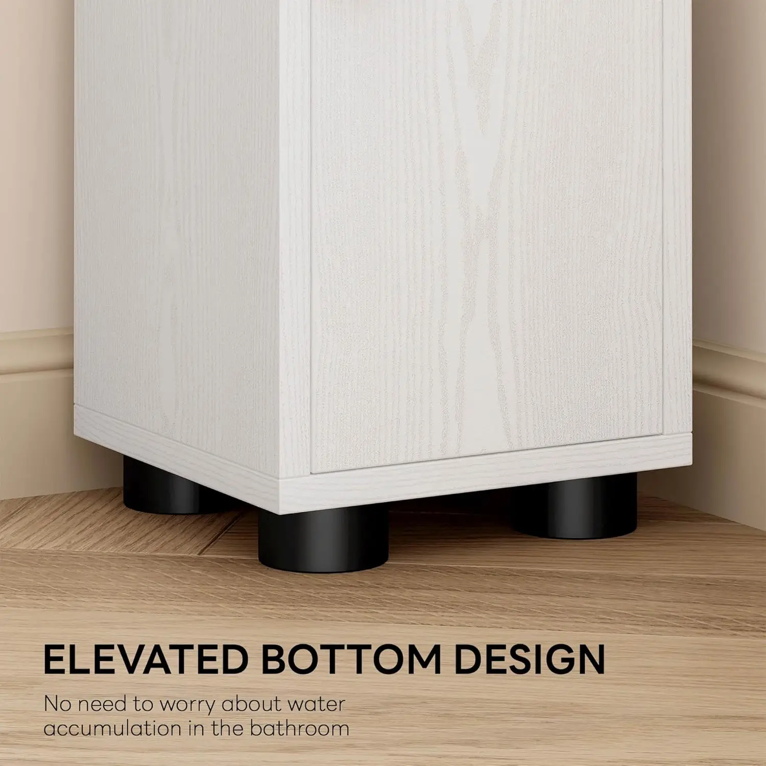 71" Tall Bathroom Storage Cabinet, Narrow Storage Cabinet with Adjustable Shelves, Retractable Toilet Paper Rod and 2 Hooks