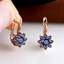  Rose Gold Color Zircon Earrings Cute Female Small Flower Earrings Rainbow Crystal Multicolor Stone Hoop Earrings For Women Party 