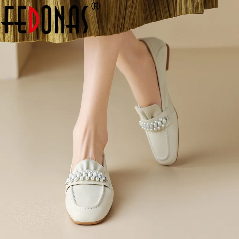 

FEDONAS 2023 Spring Summer Women Flats Genuine Leather Comfortable Ruffles String Bead Sweet Fashion Working Casual Shoes Woman