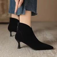 Vintage Pointed Toe Women Ankle Boots Fashion Elegant Back Zippers Short Booties Autumn Winter Ladies Concise High Heels Shoes - Image 5