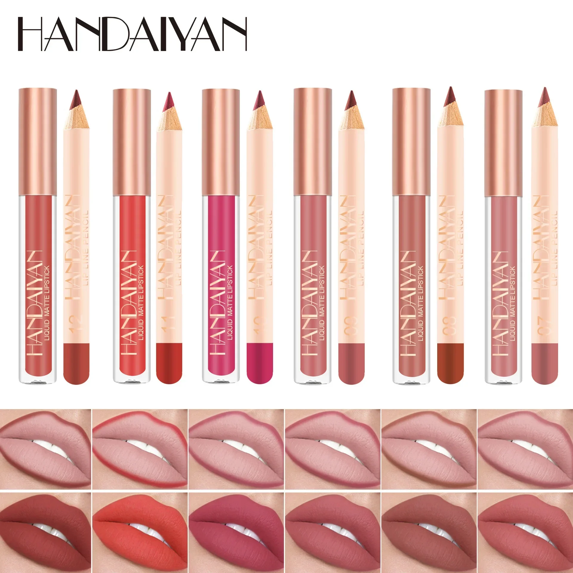 Women's 2-in-1 Liquid Lipstick Set with Lip Liner Waterproof Korean Makeup Matte Finish Non-Stick Cup Cosmetics Kit
