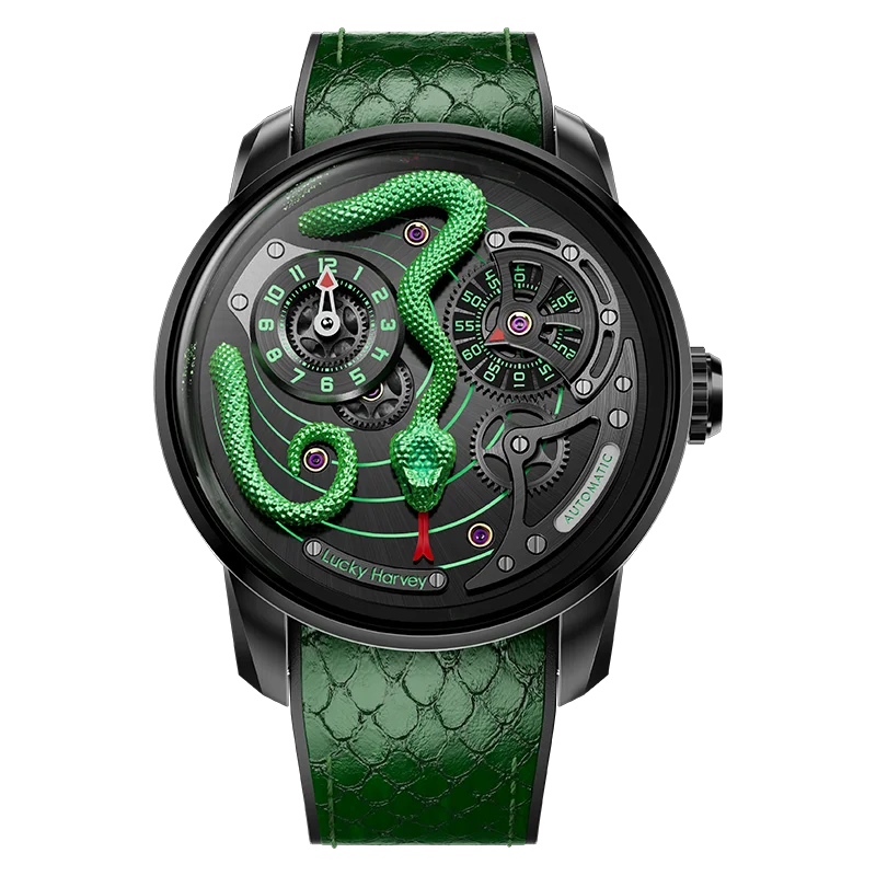 ラッキーハーベイ-男性用機械式時計、自動移動、スネークダイヤル