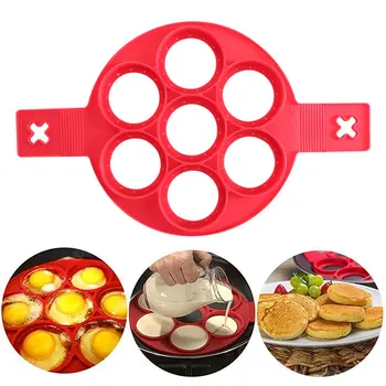 실리콘 팬케이크 에그 링 메이커, 붙지 않는 요리 도구, 둥근 팬케이크 메이커, 에그 쿠커 팬, 달걀 뒤집기 몰드, 주방 베이킹 도구 상품 이미지