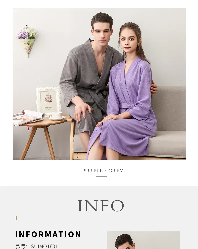 Waffelgewebter Bademantel, minimalistischer nordischer Stil, Paar-Robe, Spa-Robe mit Gürtel, mehrfarbig, lockere Passform, Loungewear für Männer und Frauen – Detail 5