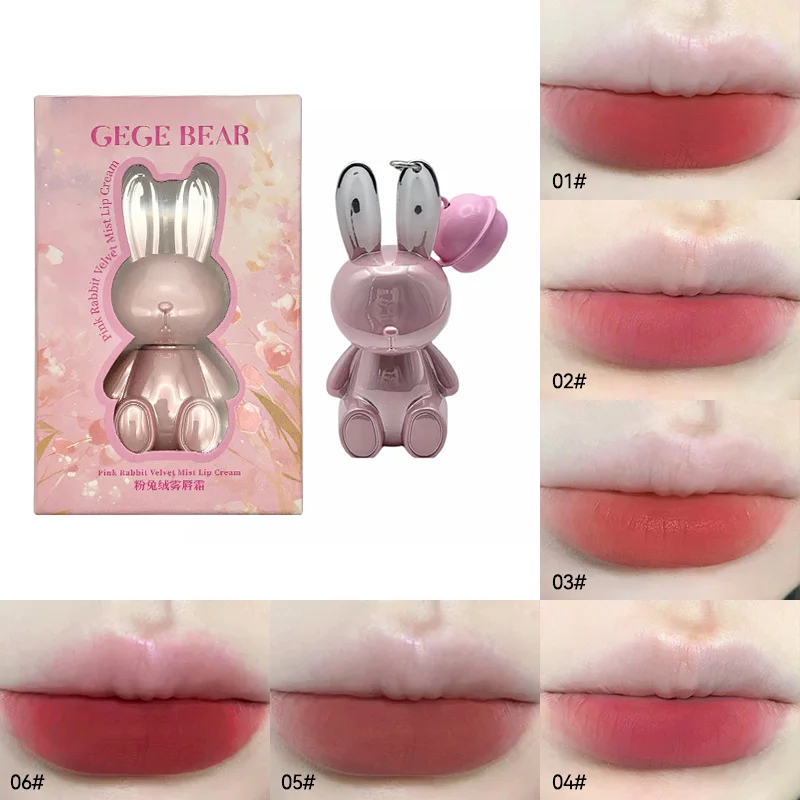 Gege Bear Pink Rabbit Velvet Lip Cream — Adorable Bunny Keychain, Soft Matte Velvet Finish Lip Tint 2