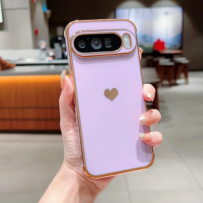 Shockproof Luxury Love Heart Silicone Soft TPU Case with Electroplate Bumper