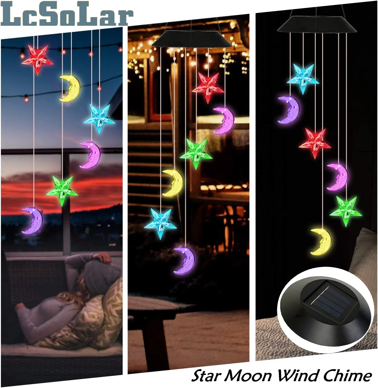Solar Wind Chime Solar Star Moon Wind Chimes Outdoor Indoor Color Changing Light S Hook For Patio Yard Garden Bedroom Tree Decor