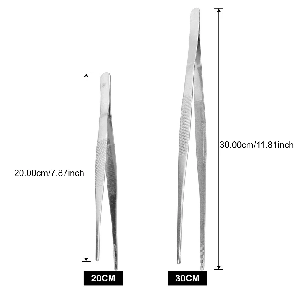 Heim Garten Küche BBQ-Werkzeug Gezahnte Pinzette 20CM/30CM Edelstahl Gerade Pinzette Lange Grillzange – Detail 11